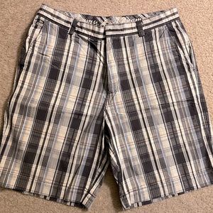 Tommy Bahama Mens Gray White Blue Plaid Cotton Silk Blend Chino Shorts - Size 34